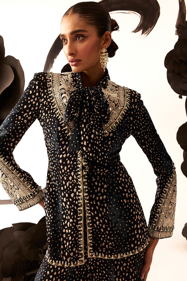 Black Georgette Printed Bridal Sharara Set by Bhumika Sharma at Pernia's Pop Up Shop
