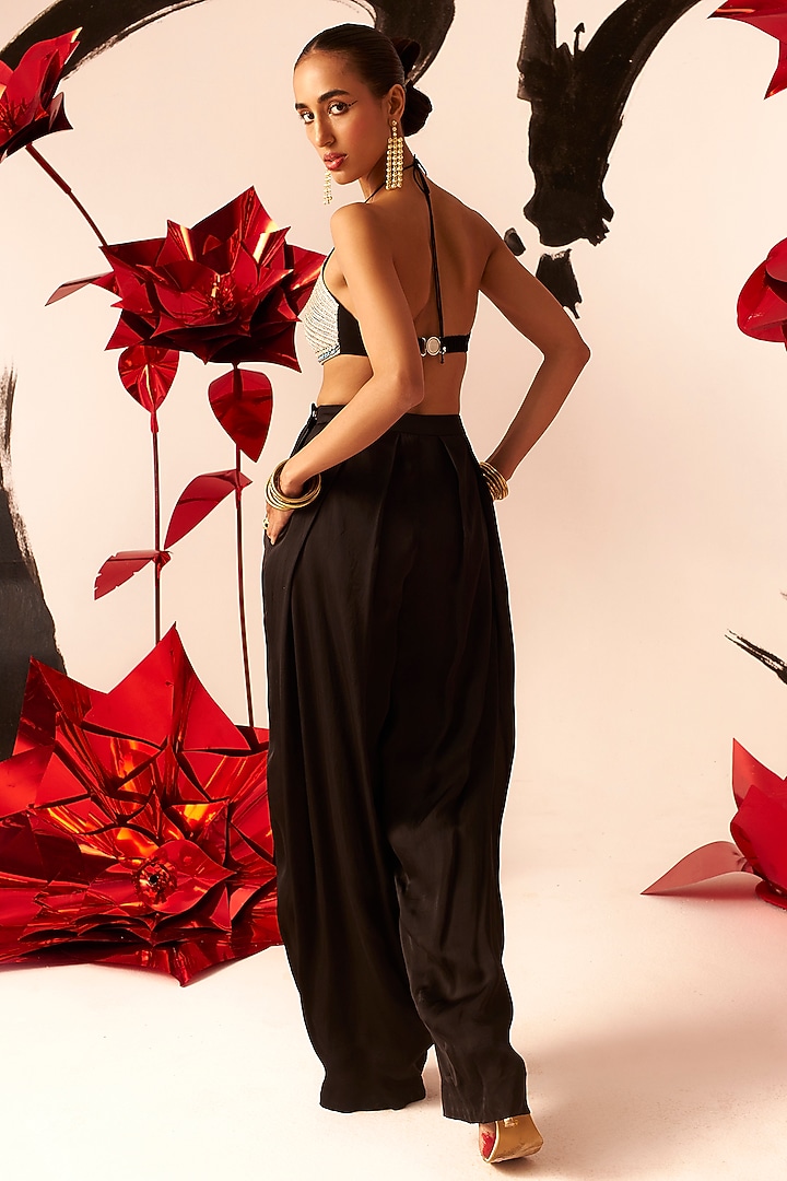 Black Twill Organza & Net Pant Set by Bhumika Sharma at Pernia's Pop Up Shop