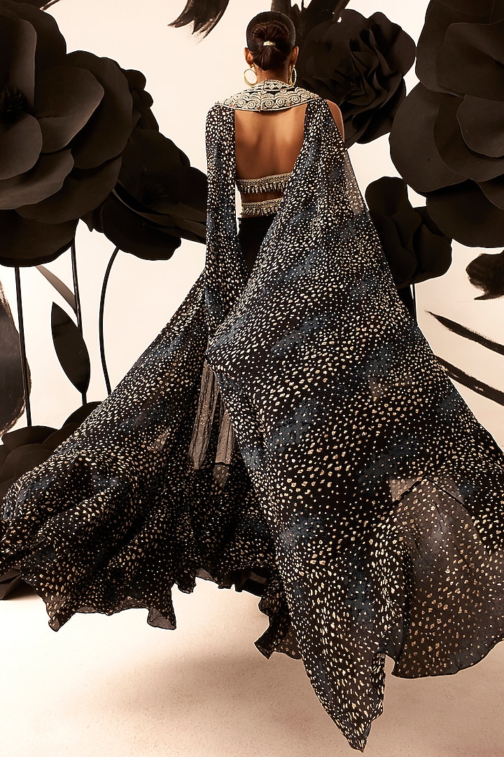 Black Georgette Flared Pant Set by Bhumika Sharma at Pernia's Pop Up Shop