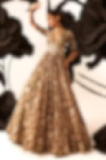 Multi-Colored Twill Organza Floral Printed Bridal Anarkali by Bhumika Sharma at Pernia's Pop Up Shop