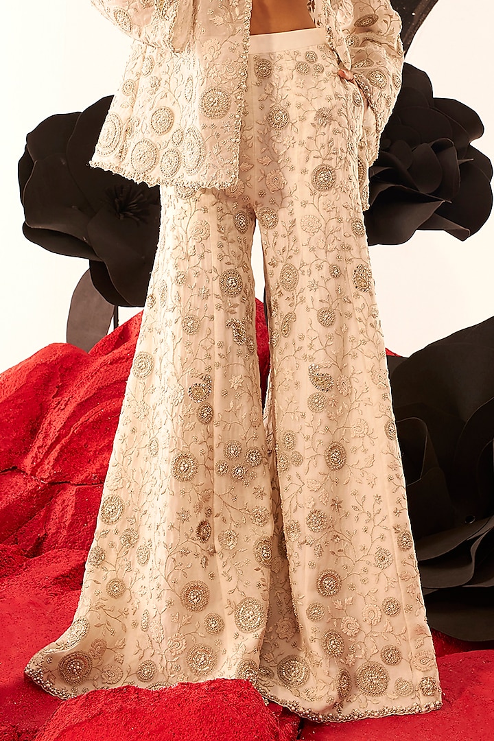 Ivory Organza & Georgette Embroidered Jacket Set by Bhumika Sharma at Pernia's Pop Up Shop