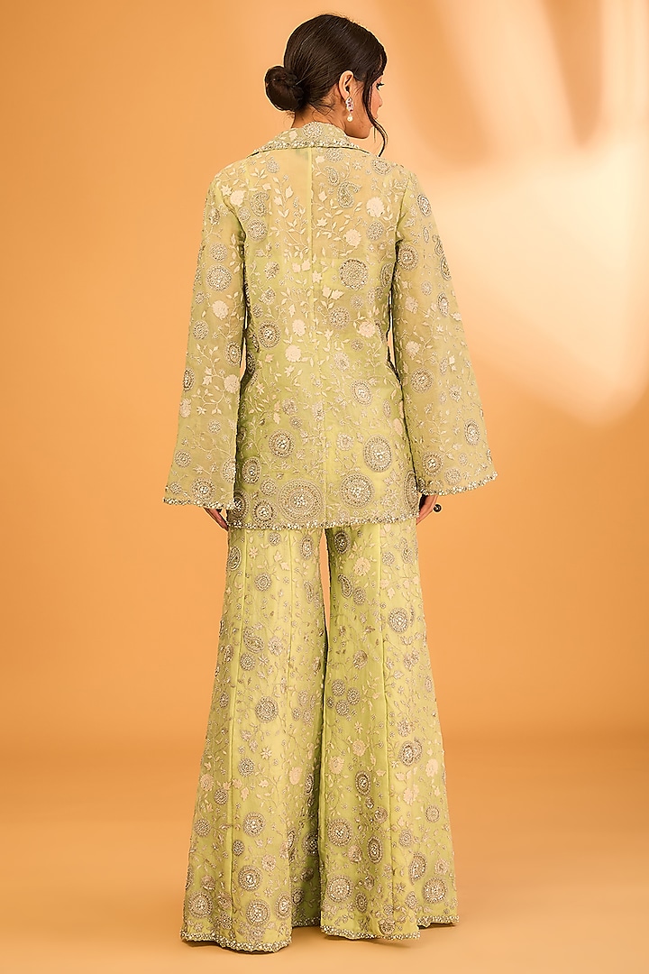 Mint Green Organza Embroidered Jacket Set by Bhumika Sharma at Pernia's Pop Up Shop