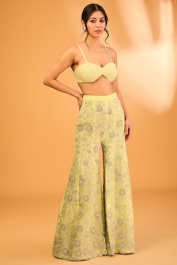 Mint Green Organza Embroidered Jacket Set by Bhumika Sharma at Pernia's Pop Up Shop