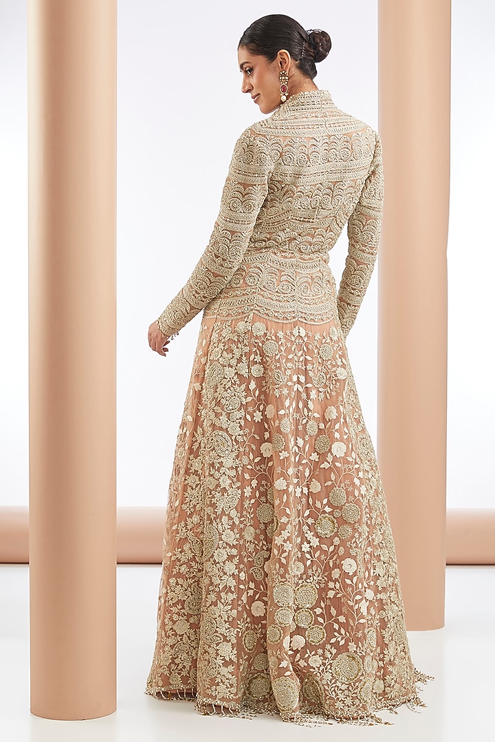 Nude Georgette & Net Floral Embroidered Jacket Set by Bhumika Sharma at Pernia's Pop Up Shop