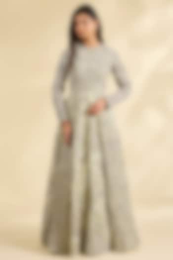 Mint Shantoon & Net Floral Embroidered Bridal Anarkali by Bhumika Sharma at Pernia's Pop Up Shop
