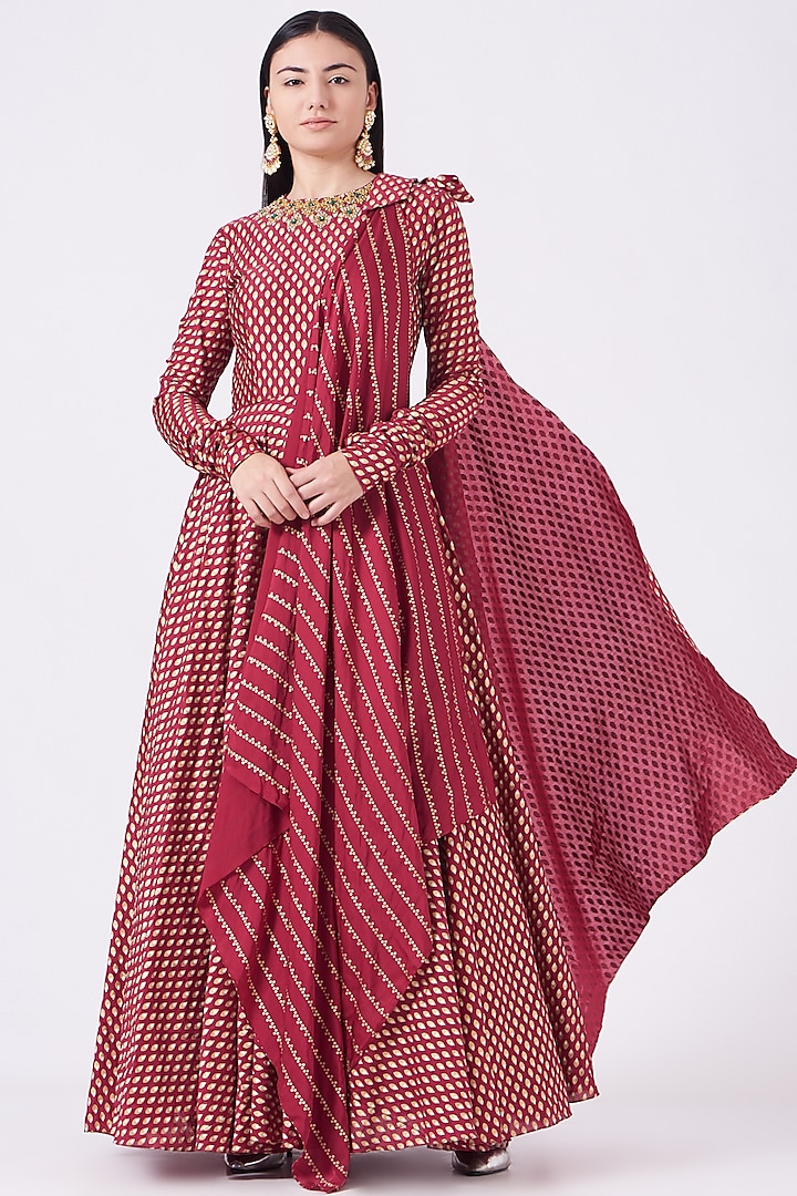 Red Printed Anarkali Set by Bhumika Sharma at Pernia's Pop Up Shop