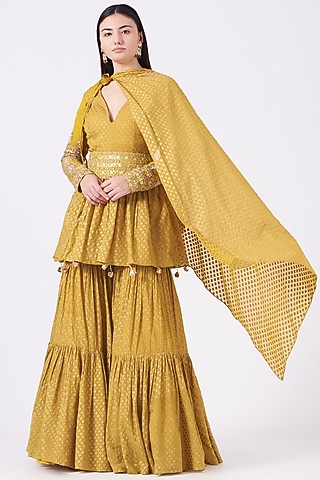 Haldi Yellow Printed Sharara Set by Bhumika Sharma