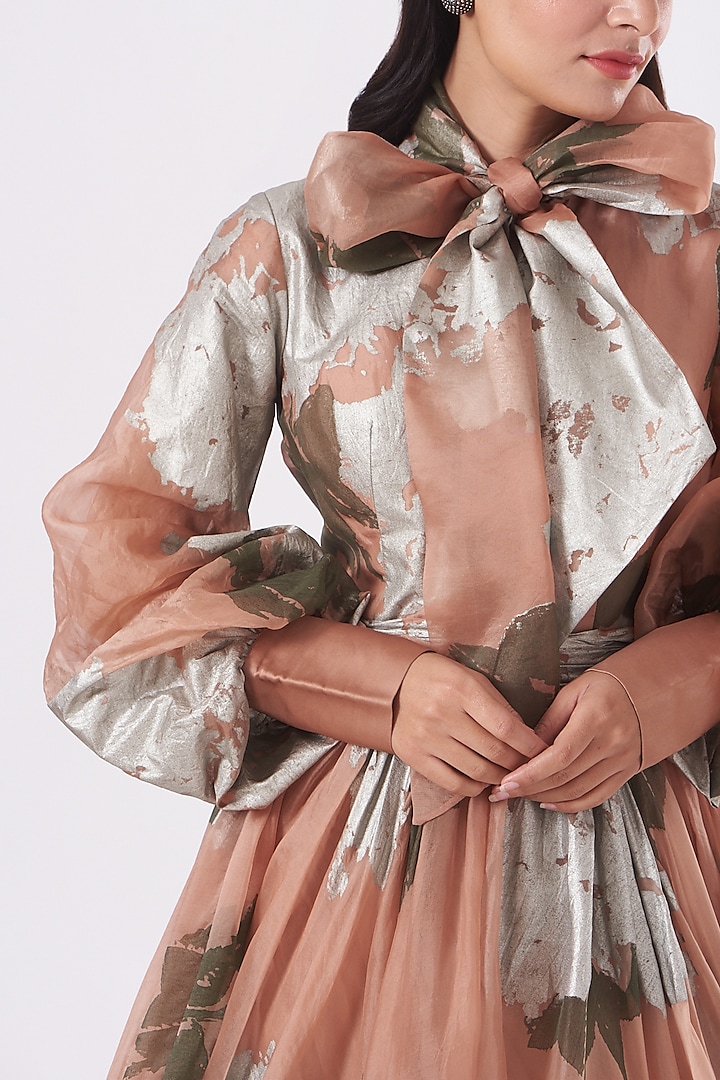 Nude Dahlia Printed Gown by Bhumika Sharma at Pernia's Pop Up Shop