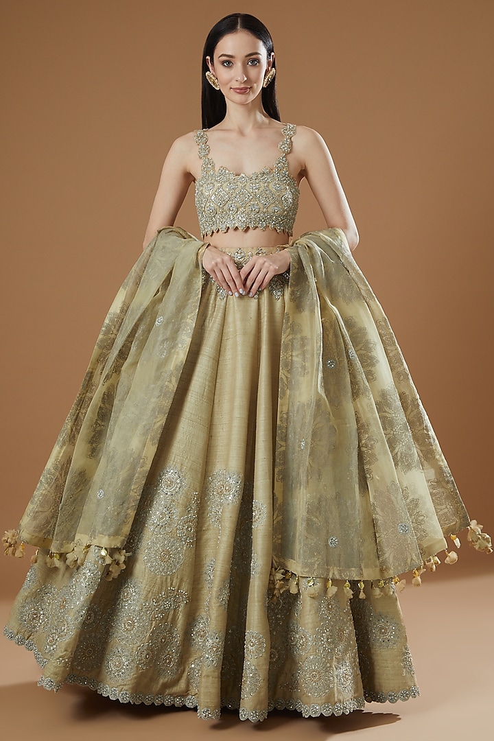 Beige Hand Embroidered Bridal Lehenga Set by Bhumika Sharma at Pernia's Pop Up Shop