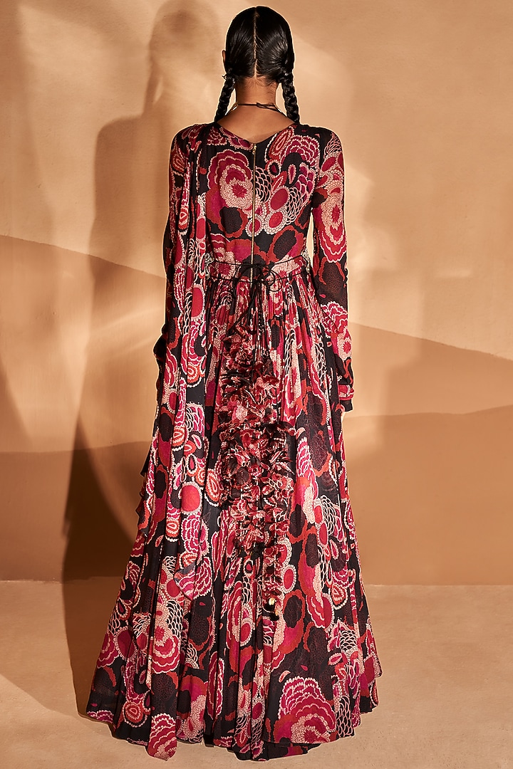 Black & Red Printed Wedding Anarkali Set by Bhumika Sharma at Pernia's Pop Up Shop