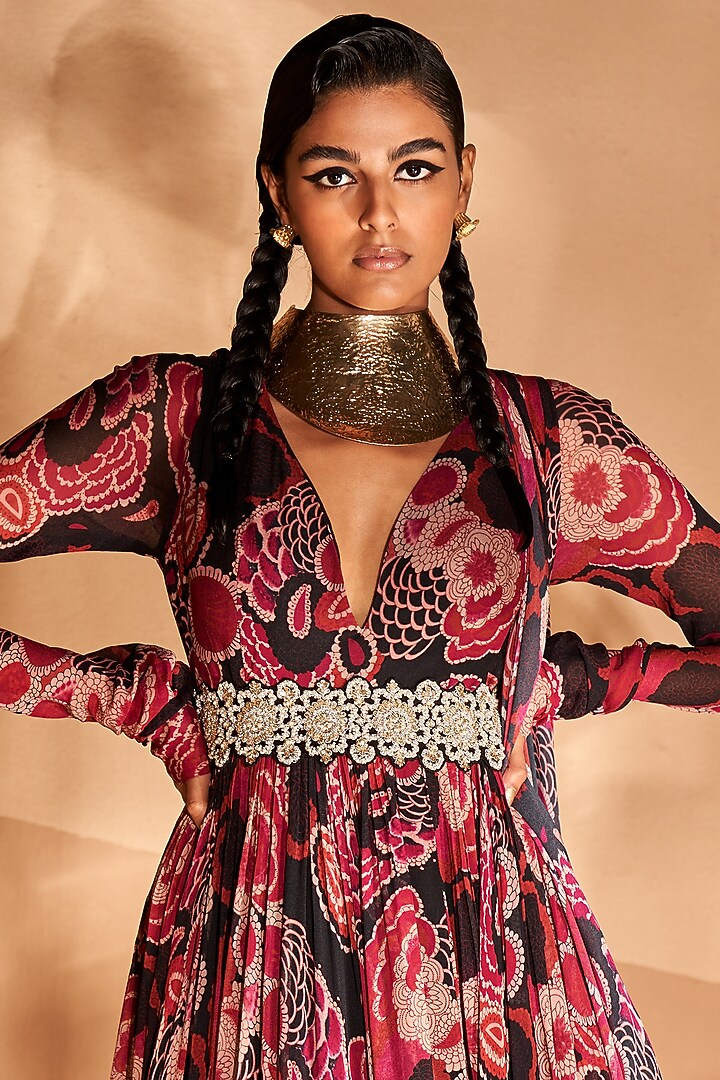 Black & Red Printed Wedding Anarkali Set by Bhumika Sharma at Pernia's Pop Up Shop