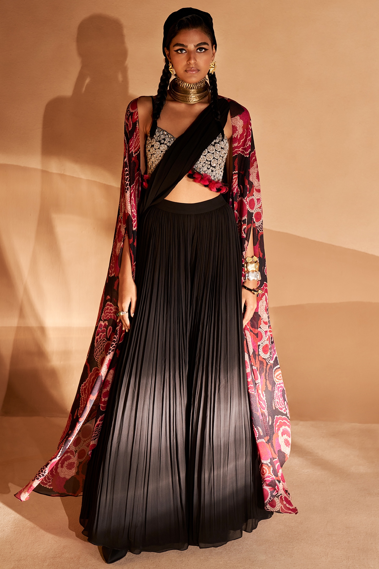 Black Ready To Wear Palazzo Saree With Ravishing Designs – Palkhi Fashion