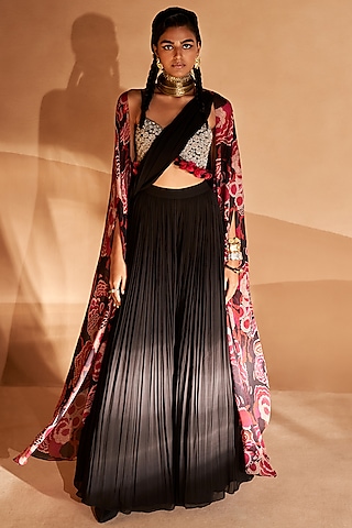 Black Georgette Palazzo Pant Saree Set
 by Bhumika Sharma