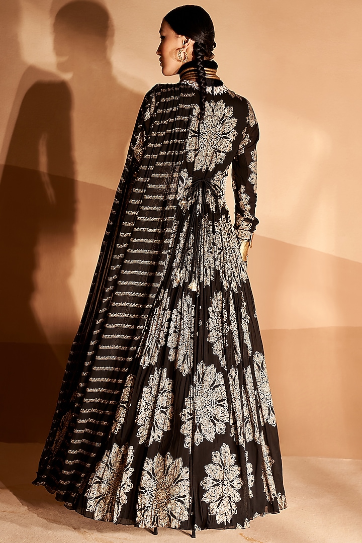 Black Printed Wedding Anarkali Set by Bhumika Sharma at Pernia's Pop Up Shop