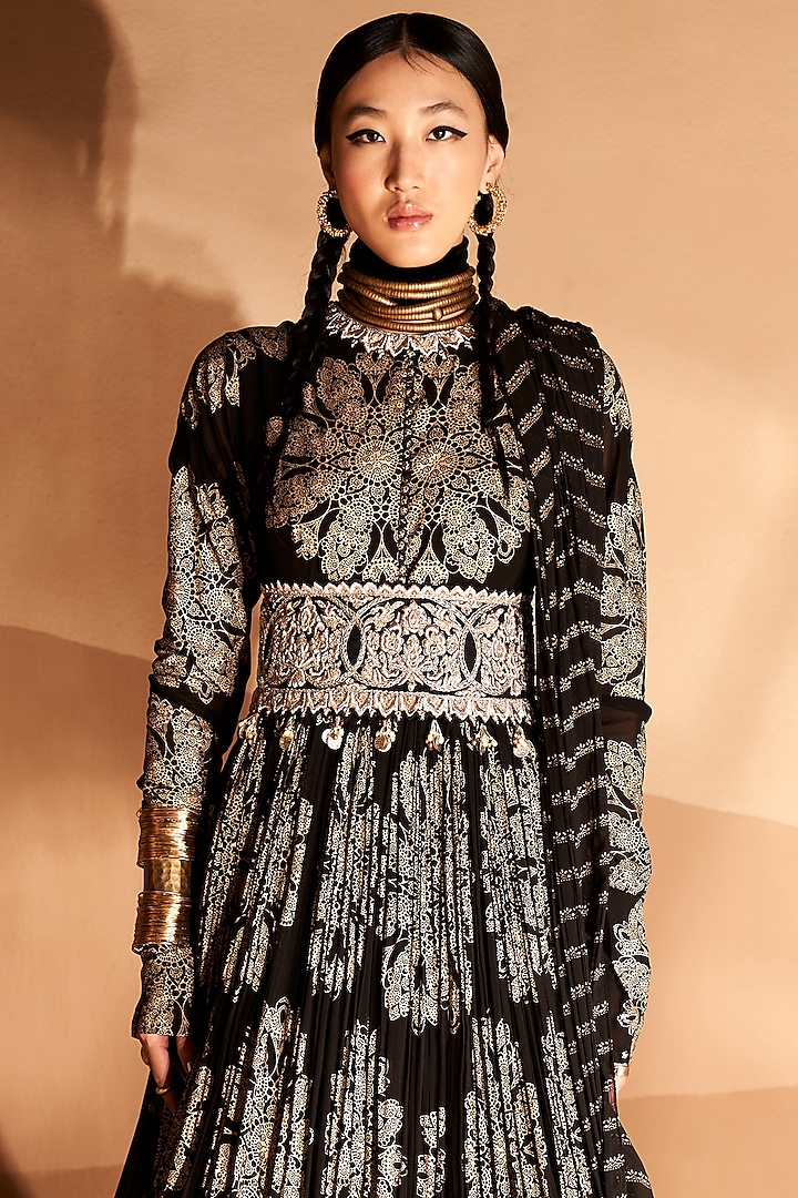Black Printed Wedding Anarkali Set by Bhumika Sharma at Pernia's Pop Up Shop