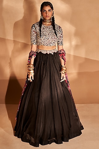 Black Organza & Georgette Lehenga Set by Bhumika Sharma