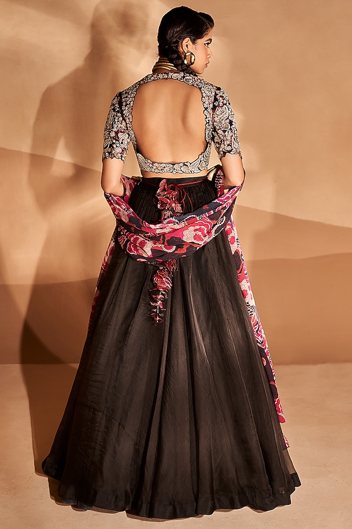 Black Organza & Georgette Wedding Lehenga Set by Bhumika Sharma at Pernia's Pop Up Shop