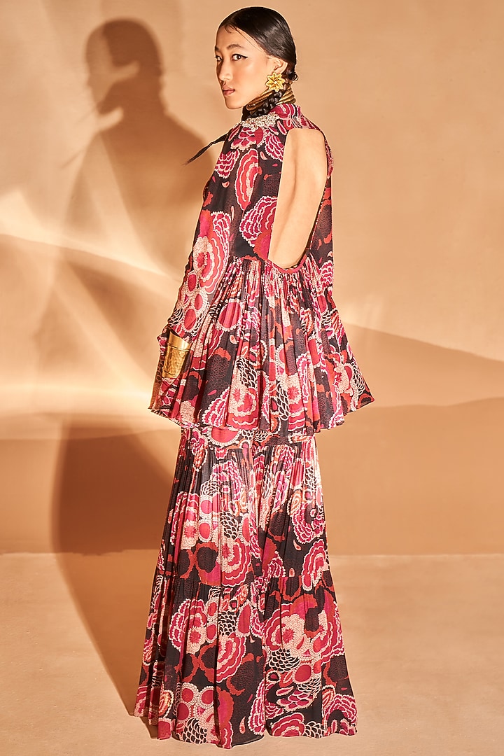 Black & Red Printed Wedding Sharara Set by Bhumika Sharma at Pernia's Pop Up Shop