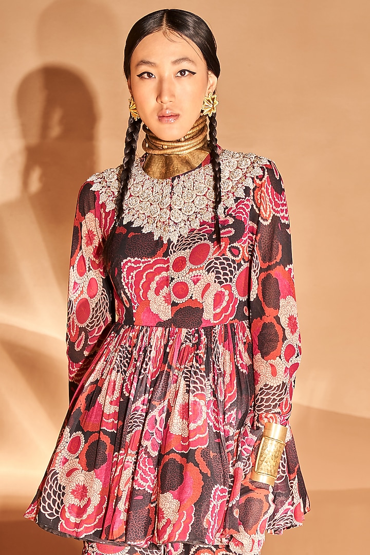 Black & Red Printed Wedding Sharara Set by Bhumika Sharma at Pernia's Pop Up Shop