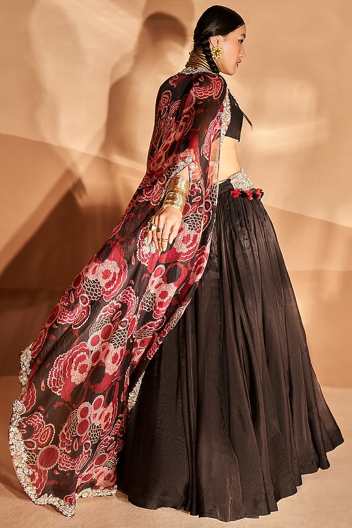 Black Organza Jacket Wedding Lehenga Set by Bhumika Sharma at Pernia's Pop Up Shop