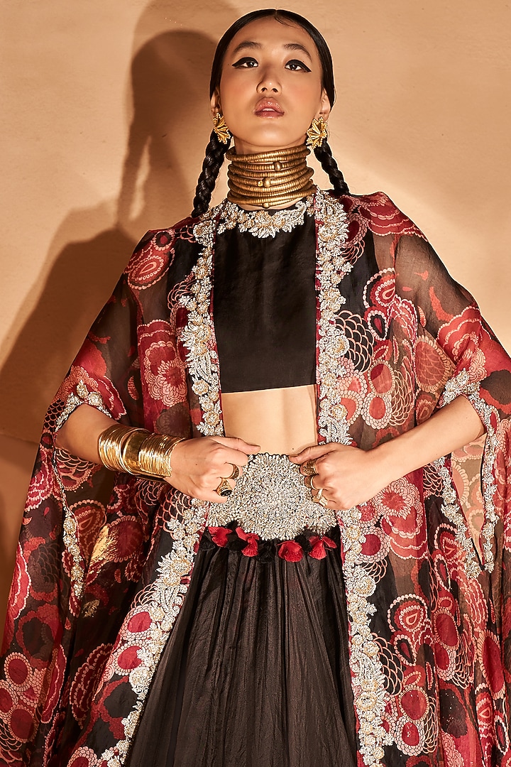 Black Organza Jacket Wedding Lehenga Set by Bhumika Sharma at Pernia's Pop Up Shop