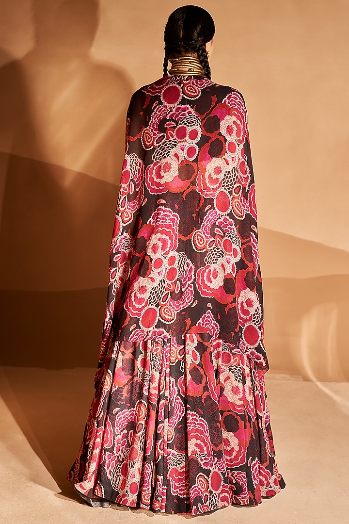 Black & Red Georgette Printed Wedding Lehenga Set by Bhumika Sharma at Pernia's Pop Up Shop