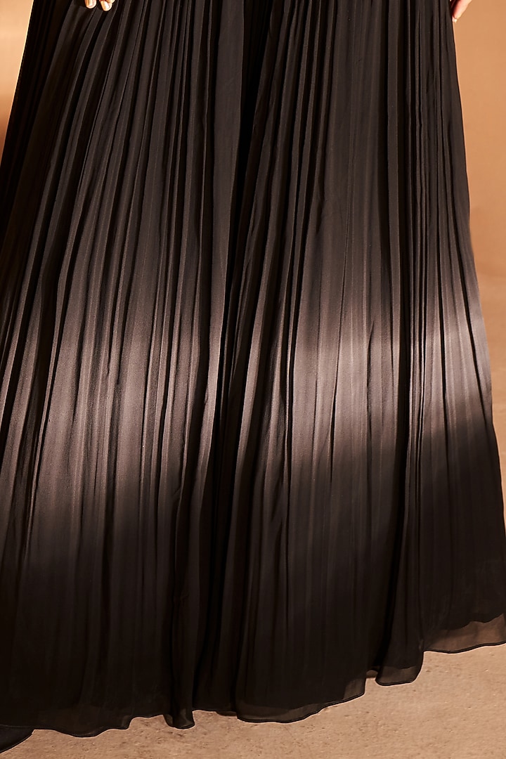 Black Georgette Pre-Stitched Palazzo Pant Reception Saree Set by Bhumika Sharma at Pernia's Pop Up Shop