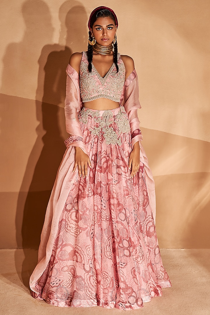 Blush Pink Printed Lehenga Set by Bhumika Sharma