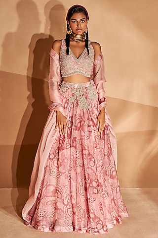 Blush Pink Printed Lehenga Set by Bhumika Sharma