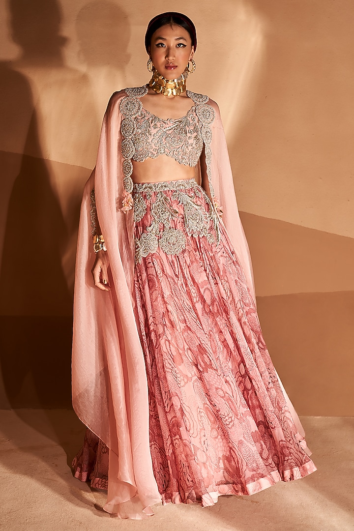 Blush Pink Printed Jacket Bridal Lehenga Set by Bhumika Sharma at Pernia's Pop Up Shop