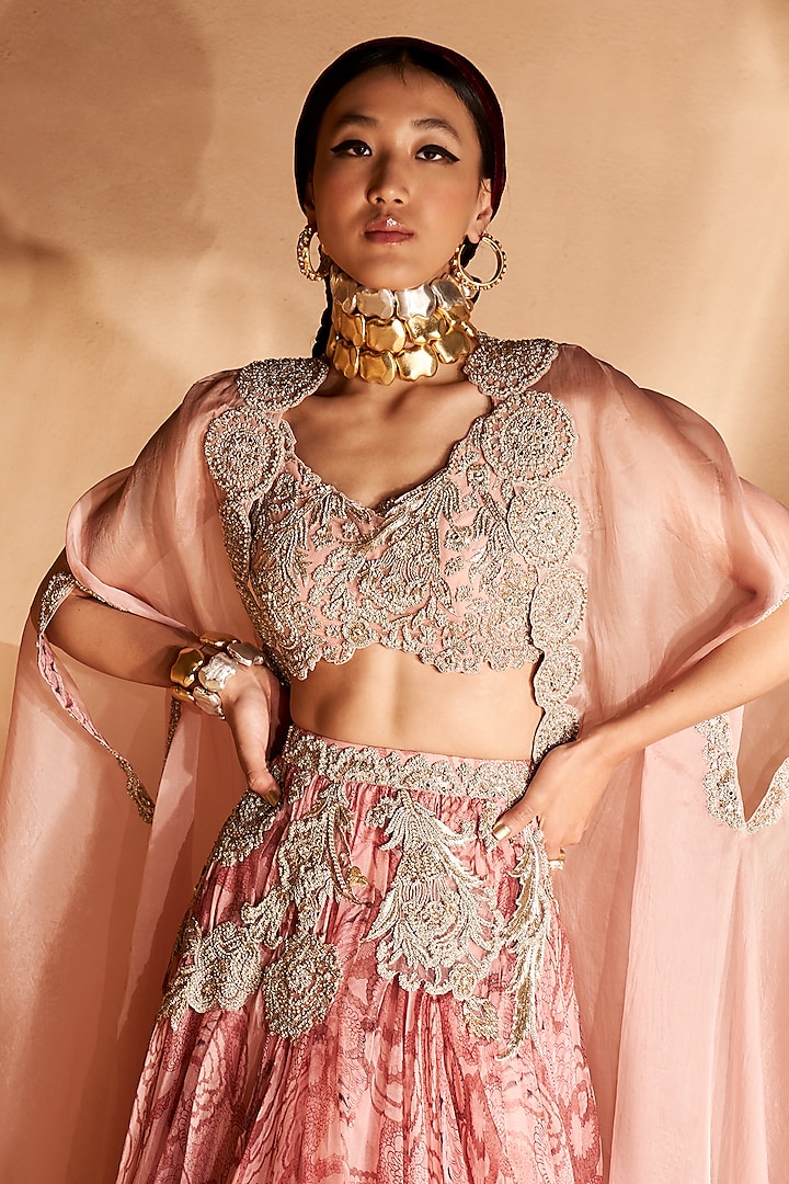 Blush Pink Printed Jacket Bridal Lehenga Set by Bhumika Sharma at Pernia's Pop Up Shop