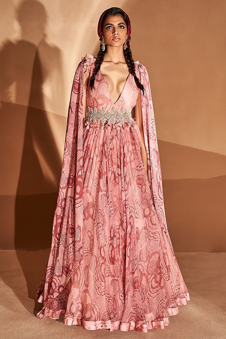 Blush Pink Printed Anarkali Set by Bhumika Sharma