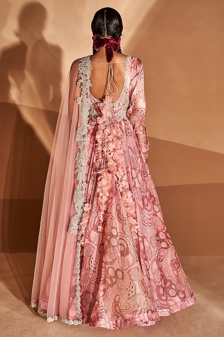 Blush Pink Organza Printed Bridal Anarkali Set by Bhumika Sharma at Pernia's Pop Up Shop