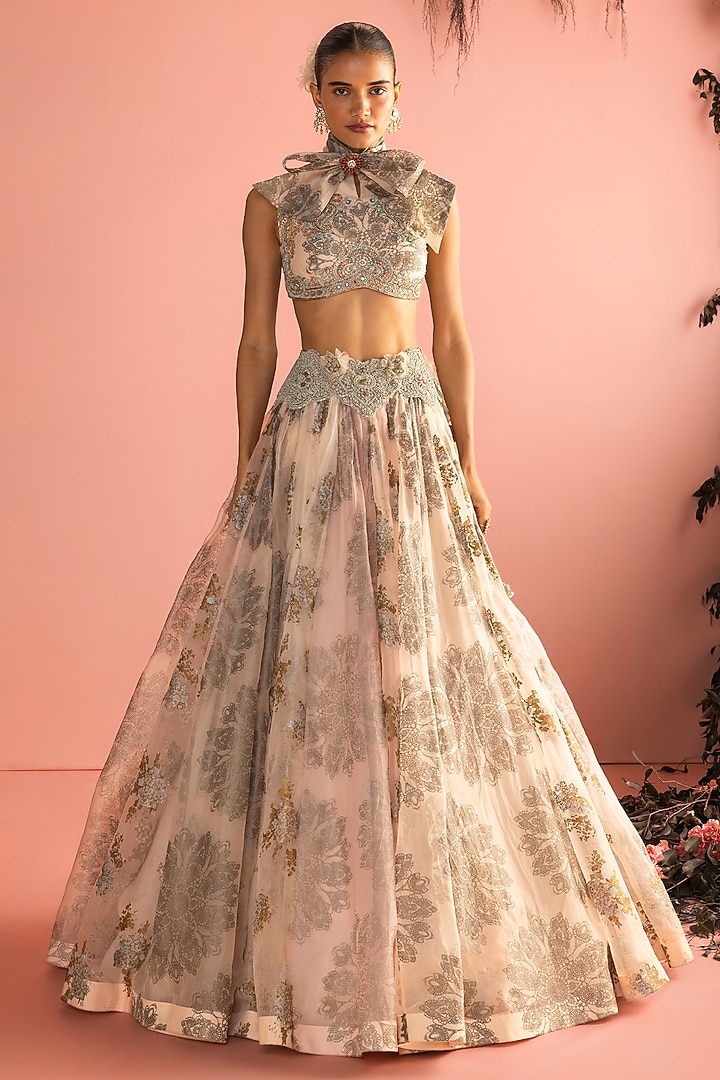 Champagne Organza Bridal Lehenga Set by Bhumika Sharma at Pernia's Pop Up Shop