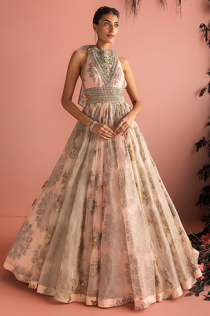 Champagne Organza Bridal Anarkali by Bhumika Sharma at Pernia's Pop Up Shop