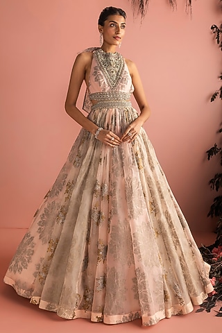 Champagne Organza Anarkali by Bhumika Sharma