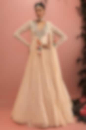 Beige Georgette Floral Embroidered Wedding Anarkali by Bhumika Sharma at Pernia's Pop Up Shop