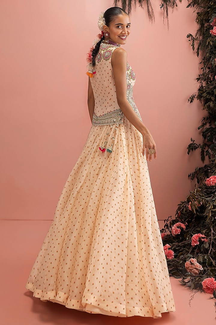Beige Organza Floral Embroidered Jacket Set by Bhumika Sharma at Pernia's Pop Up Shop
