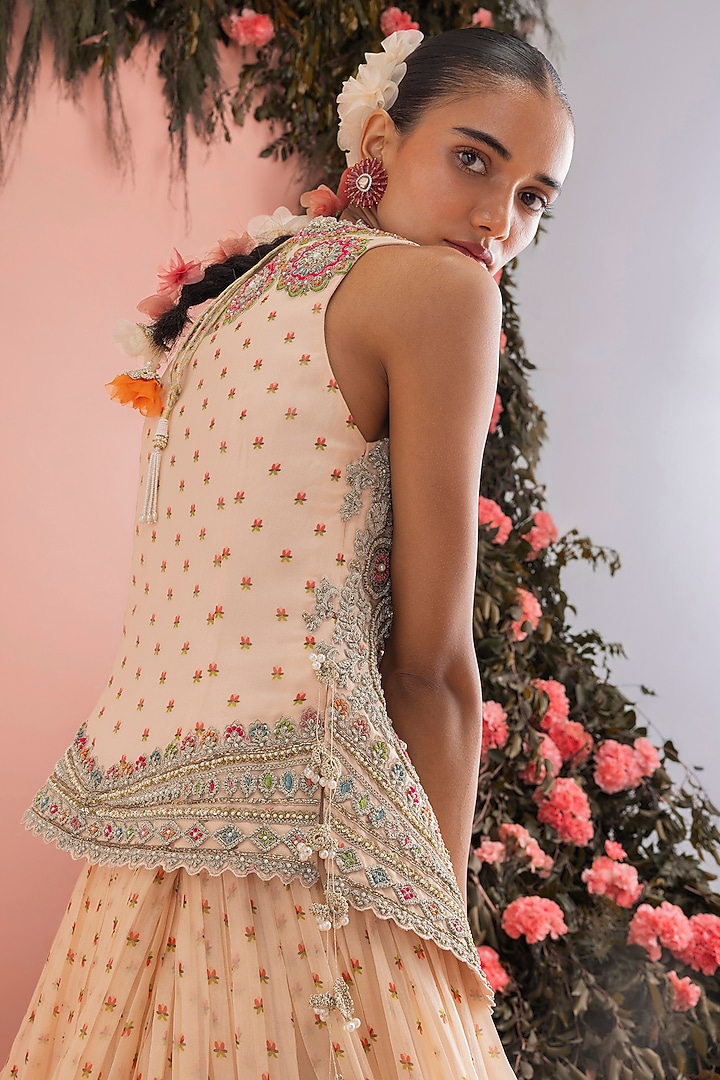 Beige Organza Floral Embroidered Jacket Set by Bhumika Sharma at Pernia's Pop Up Shop