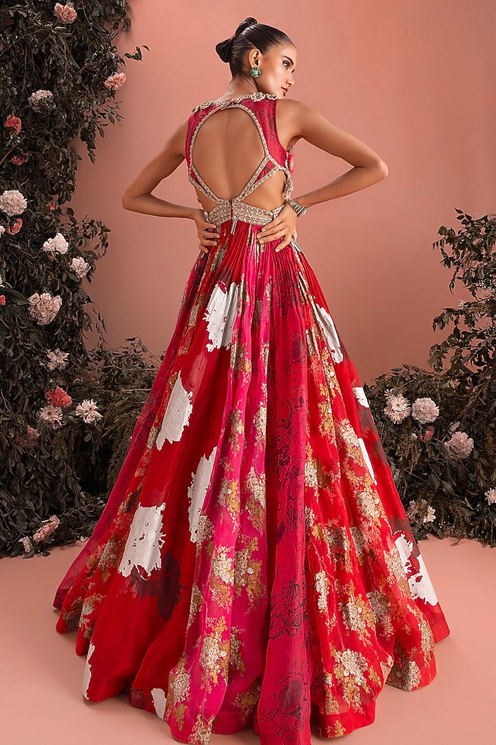 Red Organza Embroidered Bridal Anarkali by Bhumika Sharma at Pernia's Pop Up Shop