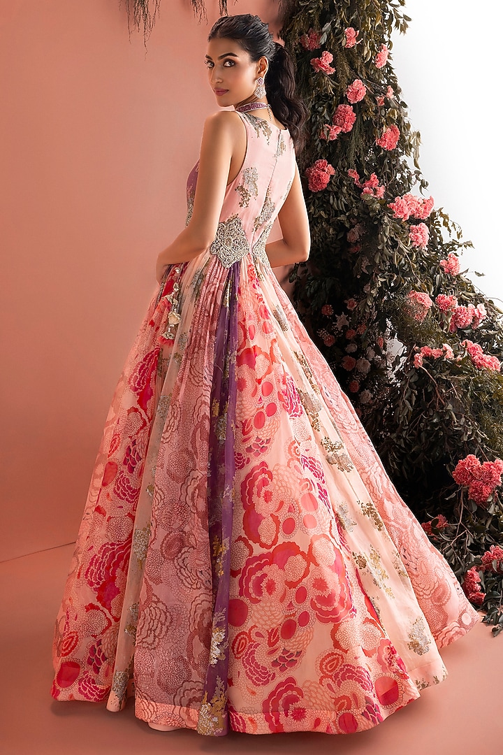 Blush Pink Organza Printed & Embroidered Bridal Anarkali by Bhumika Sharma at Pernia's Pop Up Shop