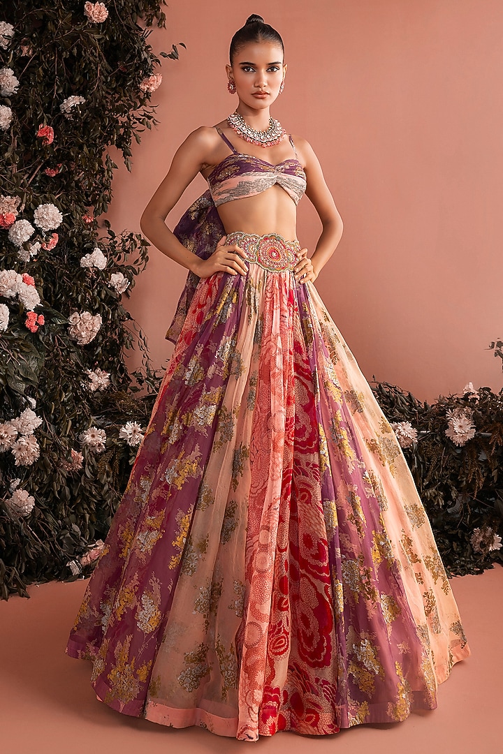 Blush Pink Organza Printed Wedding Lehenga Set by Bhumika Sharma at Pernia's Pop Up Shop