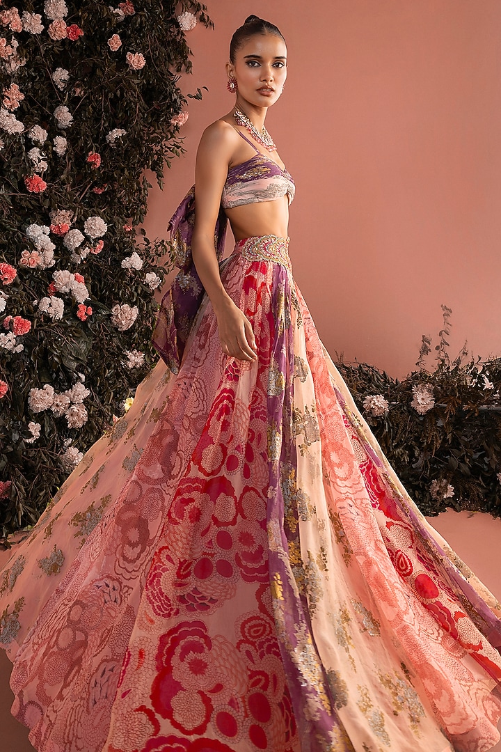 Blush Pink Organza Printed Wedding Lehenga Set by Bhumika Sharma at Pernia's Pop Up Shop