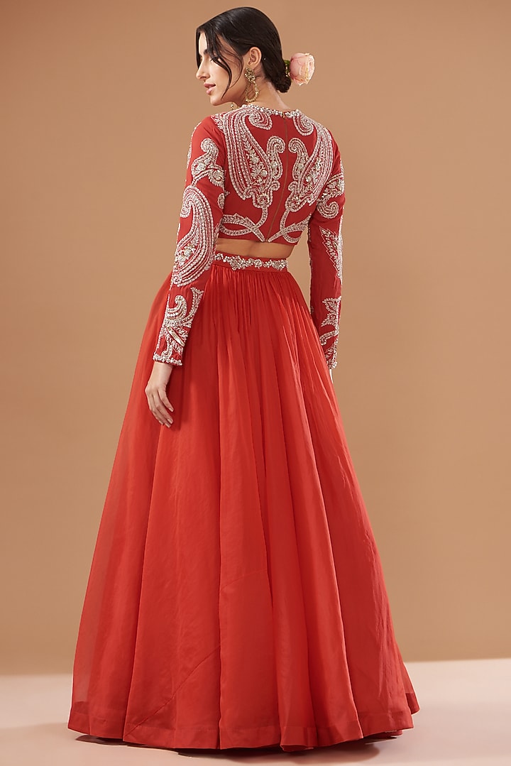 Red Organza Bridal Lehenga Set by Bhumika Sharma at Pernia's Pop Up Shop