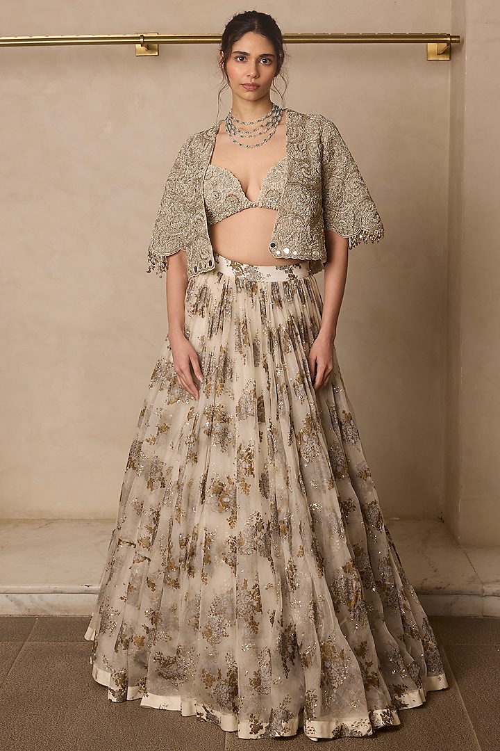 Ivory Organza & Net Printed Bridal Lehenga Set by Bhumika Sharma at Pernia's Pop Up Shop