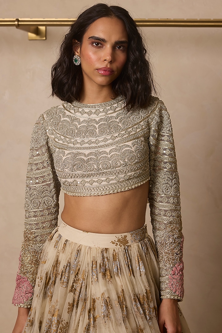 Ivory Organza & Net Printed Bridal Lehenga Set by Bhumika Sharma at Pernia's Pop Up Shop