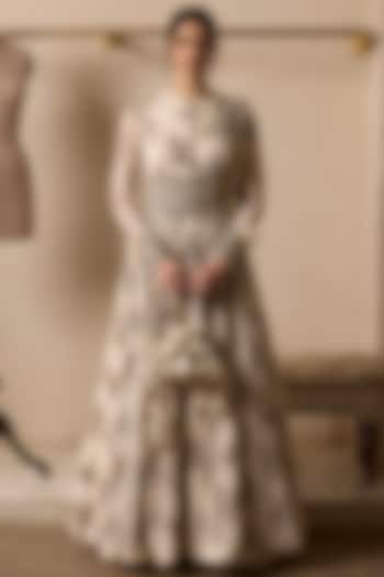 Ivory Georgette Printed Bridal Anarkali With Belt by Bhumika Sharma at Pernia's Pop Up Shop