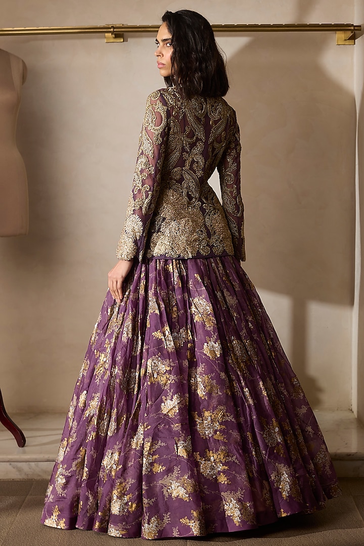 Plum Net & Organza Zardosi Embroidered Jacket Set by Bhumika Sharma at Pernia's Pop Up Shop