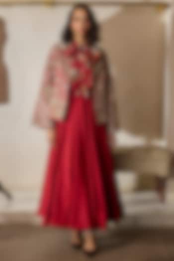 Red Chanderi & Art Silk Bridal Anarkali Set by Bhumika Sharma at Pernia's Pop Up Shop