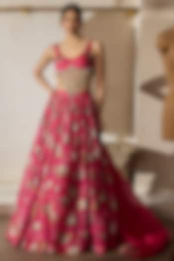 Fuchsia Organza Printed Wedding Lehenga Set by Bhumika Sharma at Pernia's Pop Up Shop